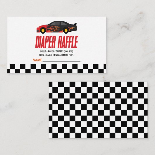 Red Flame Race Auto Baby shower Luier Raffle Informatiekaartje (Voorkant / Achterkant)