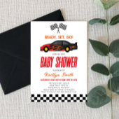 Red Flame Race Auto Geruit Race Flag Baby shower Kaart