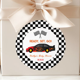Red Flame Race Auto Klaar Set Go Baby shower Favor Ronde Sticker
