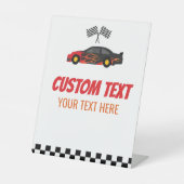 Red Flame Race Auto Racecar Custom Text Party Reclamebord Met Voetstuk (Voorkant)