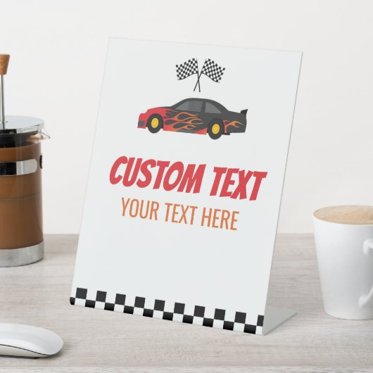 Red Flame Race Auto Racecar Custom Text Party Reclamebord Met Voetstuk (Insitu)
