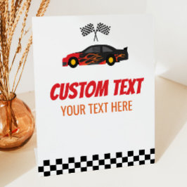 Red Flame Race Auto Racecar Custom Text Party Reclamebord Met Voetstuk