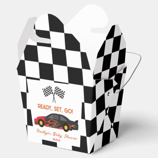 Red Flame Race Auto Ready Set Go Baby shower Bedankdoosjes (Geopend)