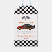 Red Flame Race Auto Ready Set Go Baby shower Cadeaulabel (Voorkant)