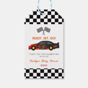 Red Flame Race Auto Ready Set Go Baby shower Cadeaulabel
