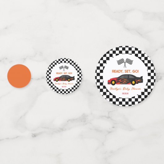 Red Flame Race Auto Ready Set Go Baby shower Confetti (Achterkanten)