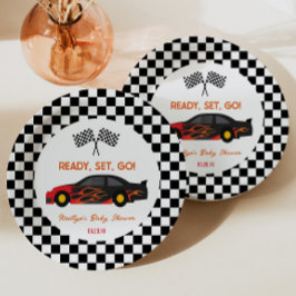 Red Flame Race Auto Ready Set Go Baby shower Papieren Bordje