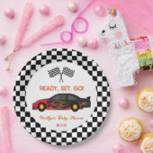Red Flame Race Auto Ready Set Go Baby shower Papieren Bordje (Feest)