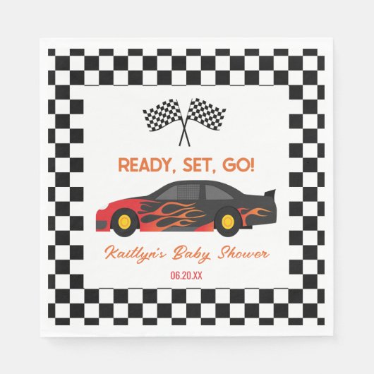 Red Flame Race Auto Ready Set Go Baby shower Servet (Voorkant)