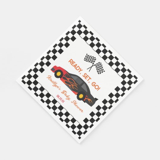 Red Flame Race Auto Ready Set Go Baby shower Servet (Hoek)