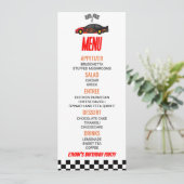 Red Flame Race Auto Verjaardagsfeest Voedsel Menu (Staand voorkant)