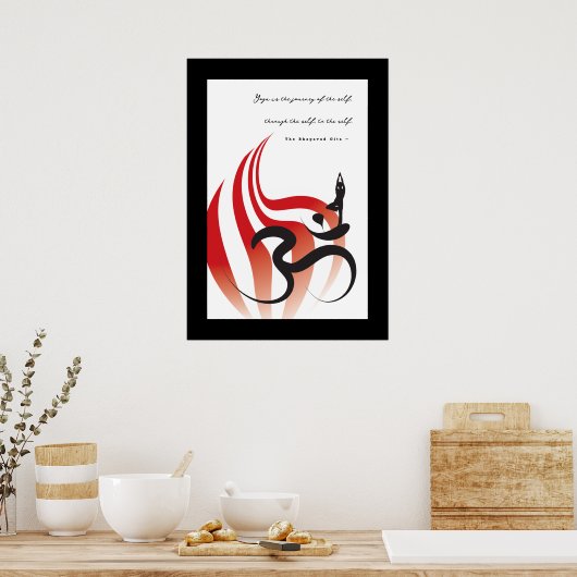 Red Flame Yoga en moderne zen kalligrafie om Aum Poster (Keuken)