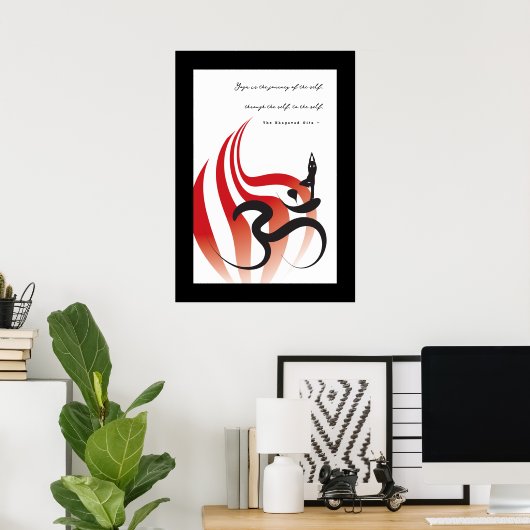 Red Flame Yoga en moderne zen kalligrafie om Aum Poster (Thuiskantoor)