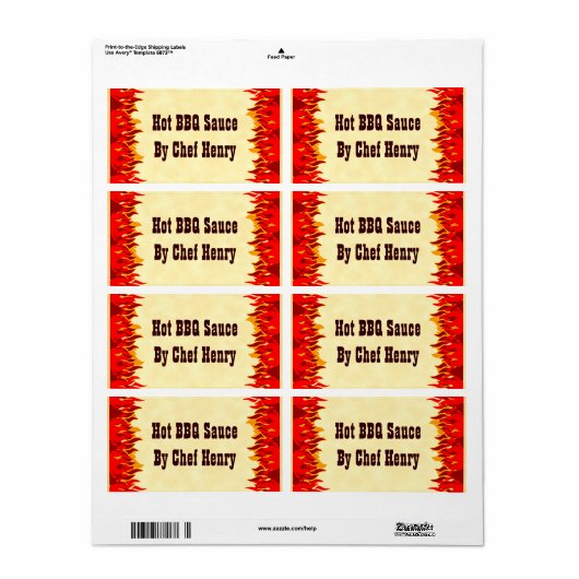 Red Flames BBQ Custom Canning Labels (Full Sheet)