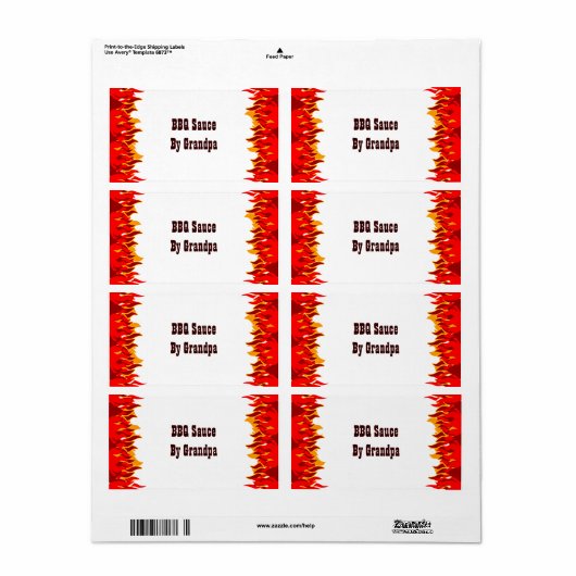 Red Flames BBQ Custom Canning Labels (Full Sheet)