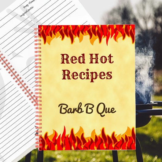 Red Flames bewerkbaar Retro BBQ recept Notitieboek