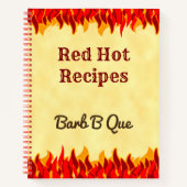 Red Flames bewerkbaar Retro BBQ recept Notitieboek (Voorkant)