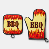 Red Flames Cookout BBQ Gezegde Ovenwant & Pannenlap Set (Voorkant)
