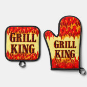 Red Flames Cookout BBQ Gezegde Ovenwant & Pannenlap Set (Voorkant)