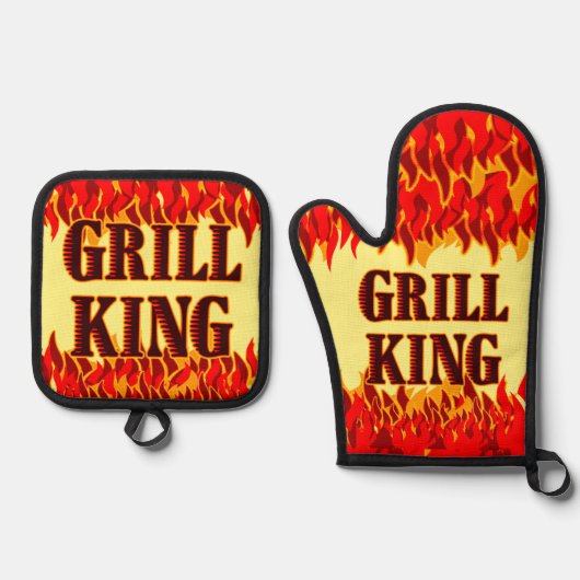 Red Flames Cookout BBQ Gezegde Ovenwant & Pannenlap Set (Voorkant)