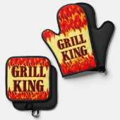 Red Flames Cookout BBQ Gezegde Ovenwant & Pannenlap Set (Voorkant / Achterkant)