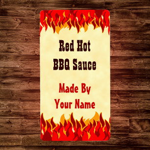 Red Flames Custom BBQ Hot Sauce Large Labs Etiket