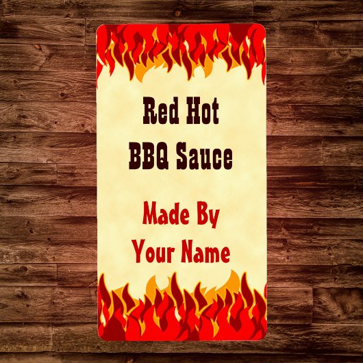 Red Flames Custom BBQ Hot Sauce Large Labs Etiket