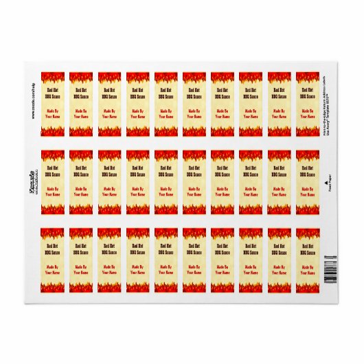 Red Flames Custom BBQ Sauce Canning Labels Small (Full Sheet)
