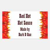 Red Flames Custom Jar of Hot Sauce Rechthoekige Sticker (Voorkant)