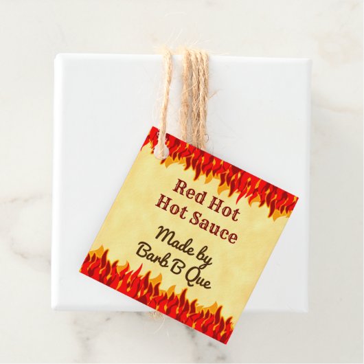 Red Flames Custom Retro BBQ Hot Sauce Label (In situ)