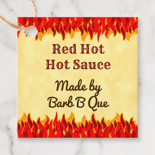 Red Flames Custom Retro BBQ Hot Sauce Label (Voorkant)