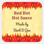 Red Flames Custom Retro BBQ Hot Sauce Sticker (Voorkant)
