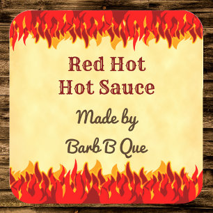 Red Flames Custom Retro BBQ Hot Sauce Sticker