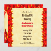 Red Flames Editable BBQ Cookout Square Invitation Kaart (Voorkant / Achterkant)
