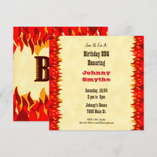 Red Flames Editable BBQ Cookout Square Invitation Kaart