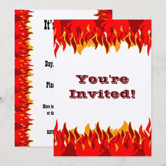 Red Flames Editable BBQ Invitation Kaart (Voorkant / Achterkant)