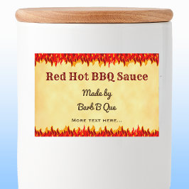 Red Flames Editable Retro BBQ Hot Sauce Label Voedselcontainer Etiket
