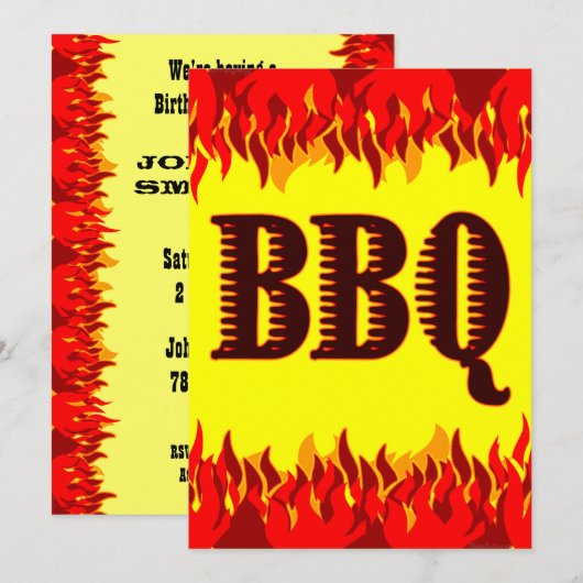 Red Flames Editable Westerne BBQ 5x7 Uitnodiging (Voorkant / Achterkant)