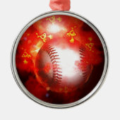 Red Flaming Baseball Christmas Tree Ornament (Voorkant)