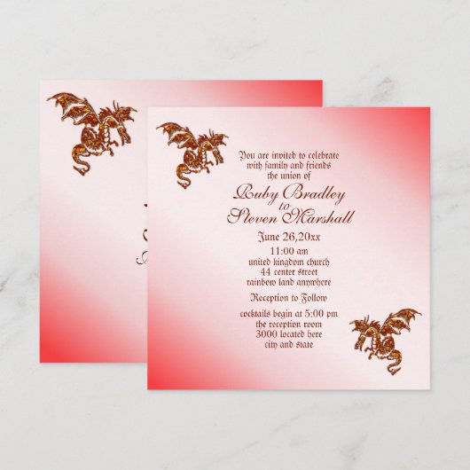 Red Flaming Dragon Fantasy Wedding Invitation Kaart (Voorkant / Achterkant)