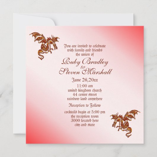 Red Flaming Dragon Fantasy Wedding Invitation Kaart (Voorkant)