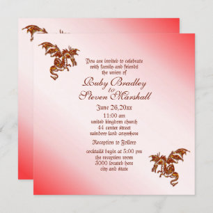 Red Flaming Dragon Fantasy Wedding Invitation Kaart