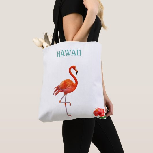Red Flamingo en Hibiscus Flower Tote Bag (Dichtbij)