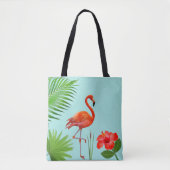 Red Flamingo, Hibiscus en Tropisch Palm Leaves Tas (Voorkant)