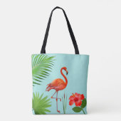 Red Flamingo, Hibiscus en Tropisch Palm Leaves Tas (Achterkant)