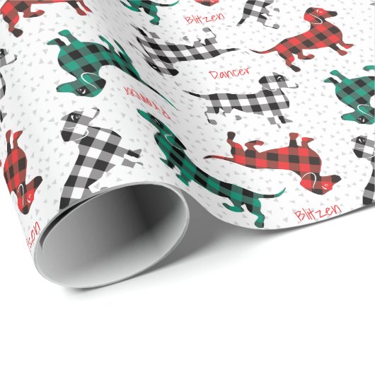 Red Flannel Dachshunds met Dog Names Cadeaupapier (Rol Hoek)