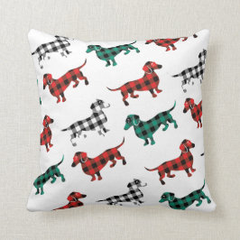 Red Flannel Dachshunds Old Fashioned Log Cabin Kussen