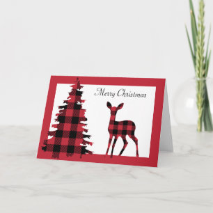 Red Flannel kerstboom en Deer Feestdagen Kaart