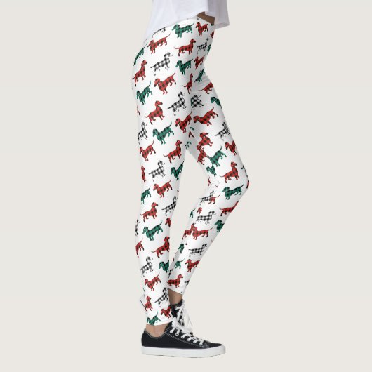Red Flannel Kerstmis Dachshund Pattern Leggings (Rechts)