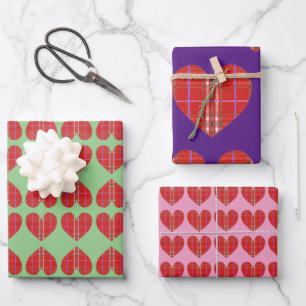 Red Flannel Pset Heart Inpakpapier Vel